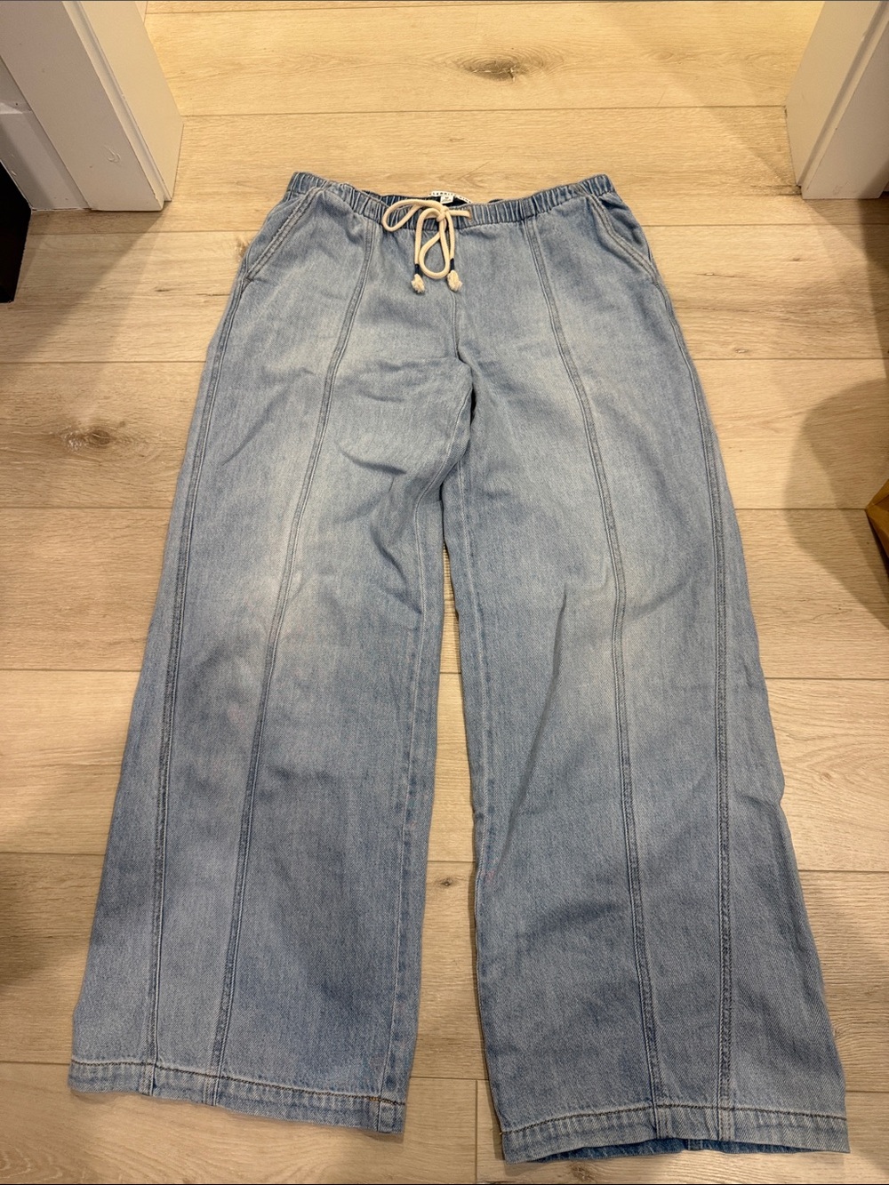 Celebrity Pink Light Blue Wide-Leg Drawstring Jeans